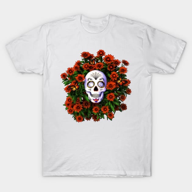 Marigold Sugar Skull Day Of The Dead T-Shirt by 2HivelysArt